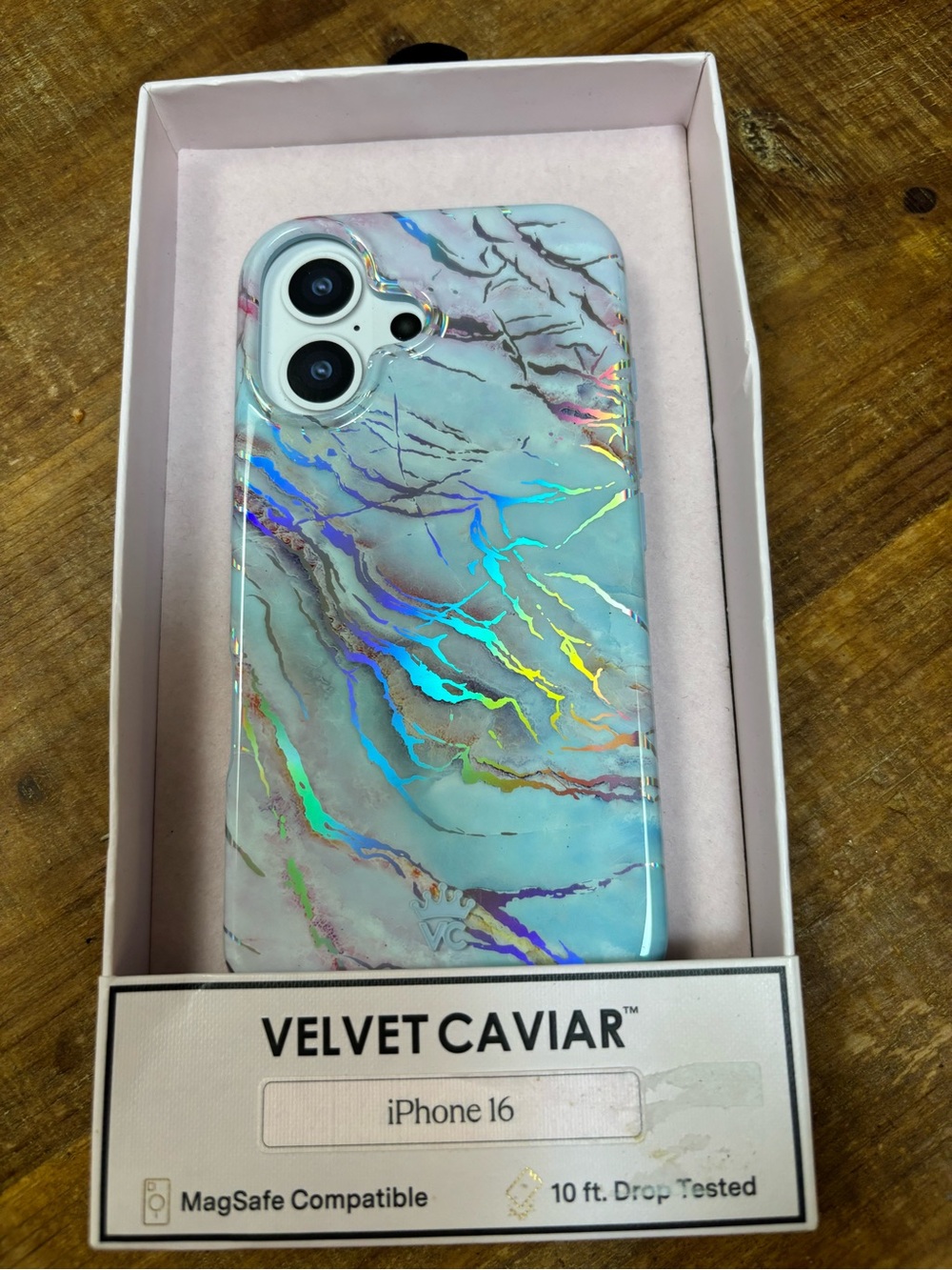 Velvet Caviar Iridescent Marble iPhone Case - Blue, Silver